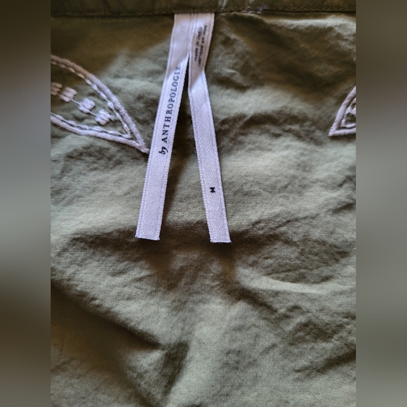 Pre-owned Anthropologie Puff-Sleeve Embroidered Blouse Top Women Sz M Green - Picture 3 of 9